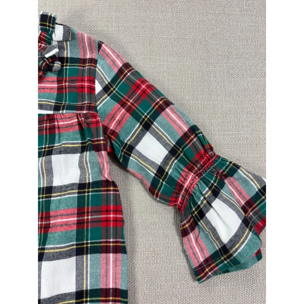 Carter's Girls Red Plaid Holiday Christmas Long Bell Sleeve Flannel Tunic Sz 5